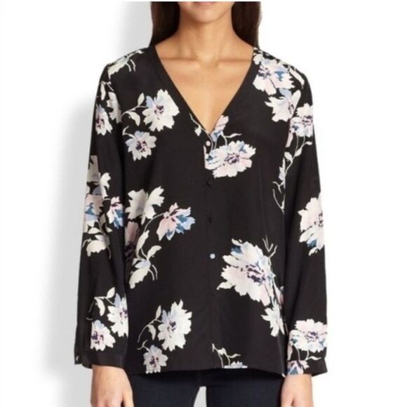 Joie Black Michi Floral-print Silk Blouse - Picture 12 of 12